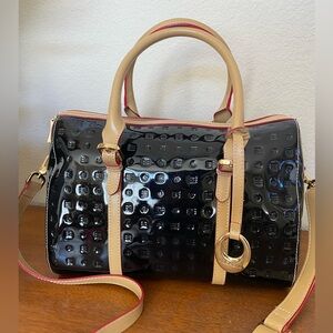 Arcadia Black Patent Leather Satchel Boston Bag Duffel Gym Bag Tote Black NICE